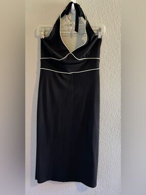 Studio Y Black Halter Midi Dress with White Piping